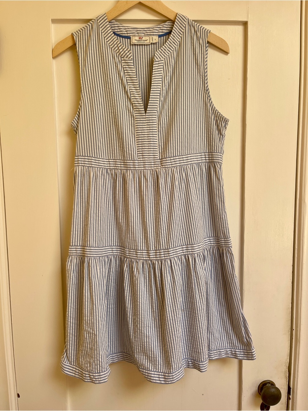 Vineyard Vines Sleeveless Striped Tiered Dress - Light Blue & White - Picture 1 of 8